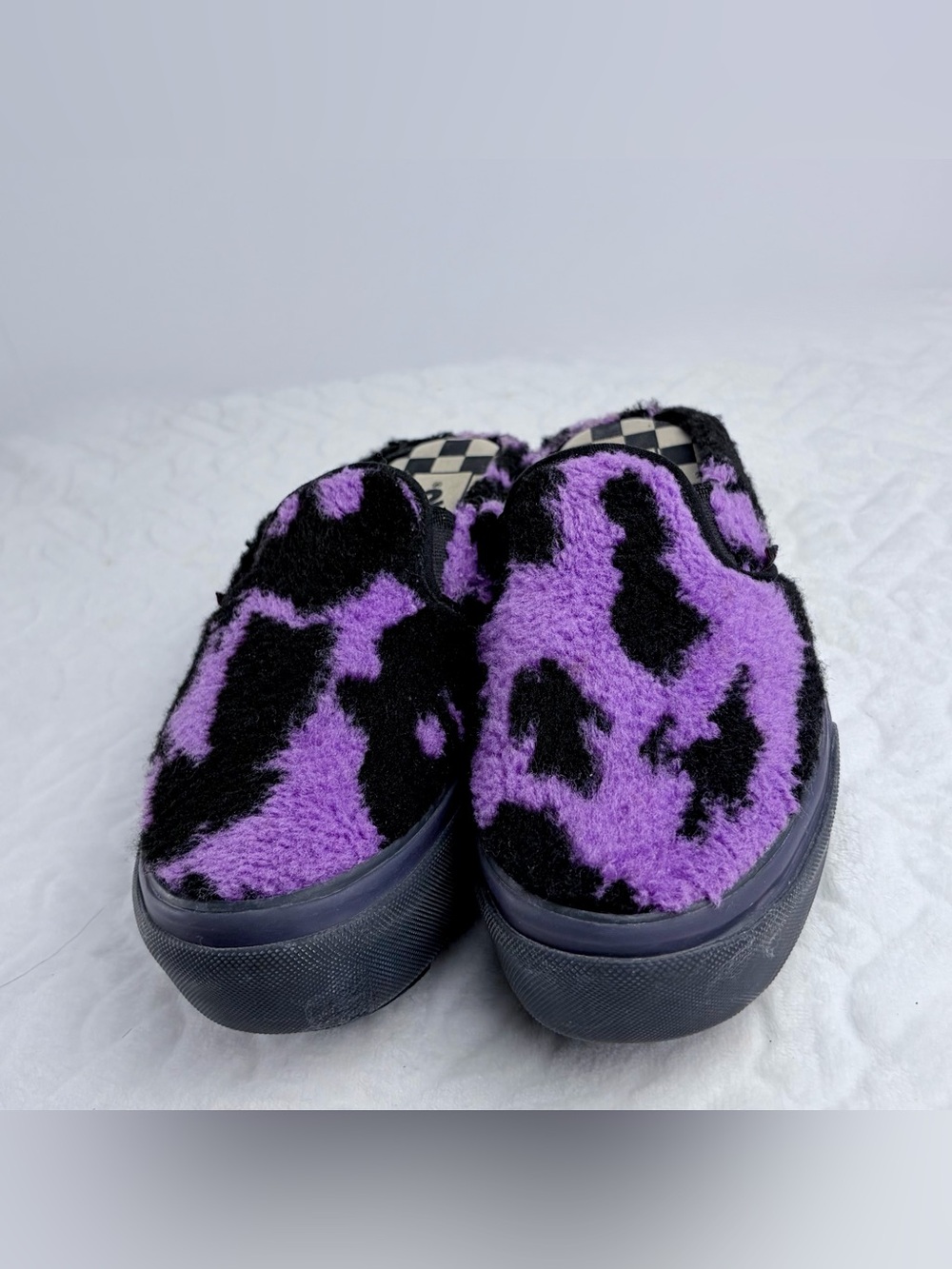Vans X Irene Kim Purple and Black Fuzzy Slip-On Shoes Women’s 7 Men’s 5.5